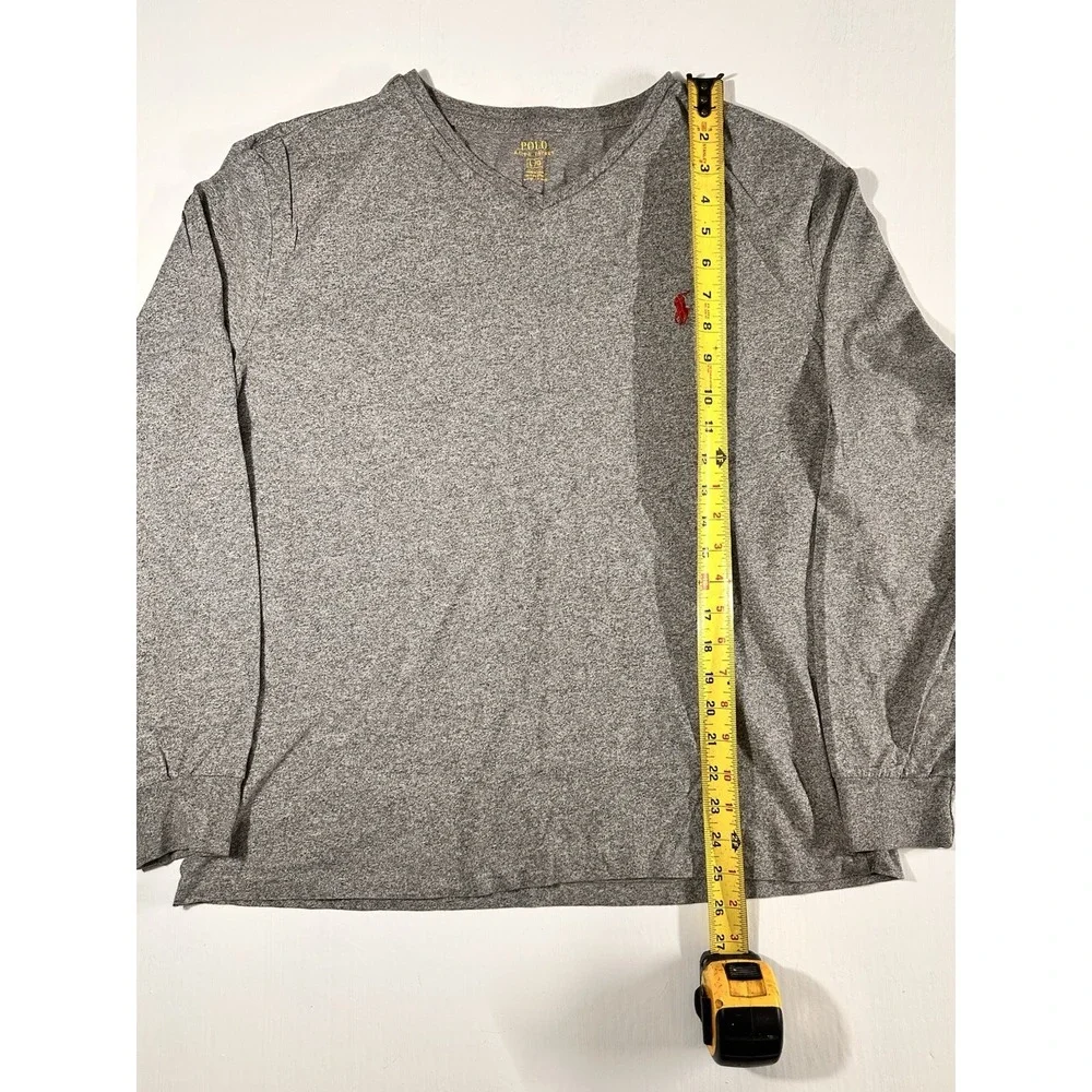 Polo Ralph Lauren Mens Classic Fit Long Sleeve V Neck Tshirt Gray Red Size Large
